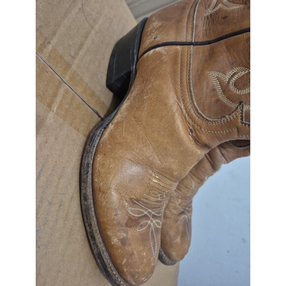 Vintage Tony Lama El Paso Cowboy Boots 7.5D Black Label Tan Cowhide Leather 6129 main image 4